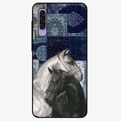 Midnight Stallion Blues Glass Case showing flat back view with majestic horse artwork and glossy glass finish.