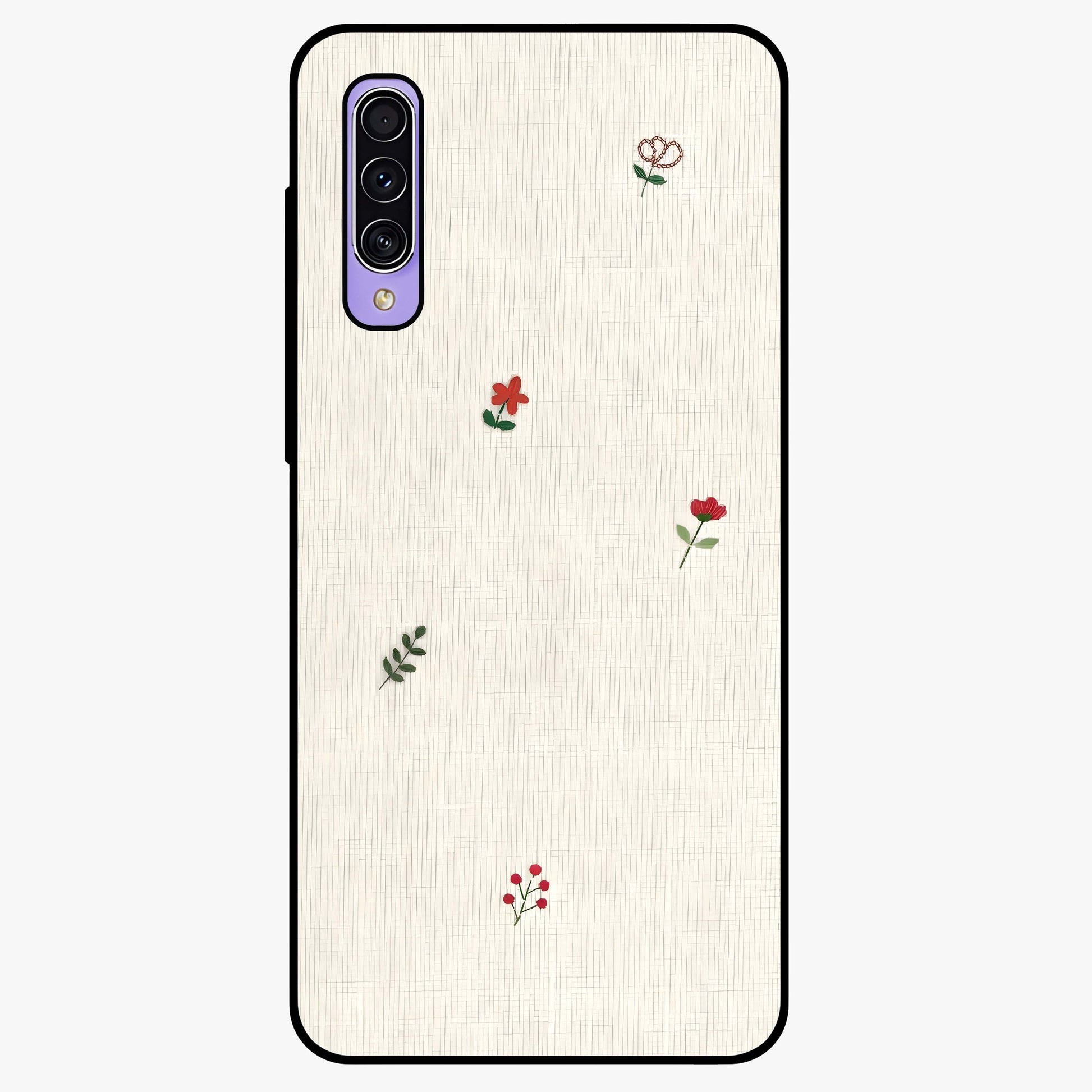 Minimal Petal Whispers Glass Case showing flat back view with soft minimal floral artwork and glossy glass finish.