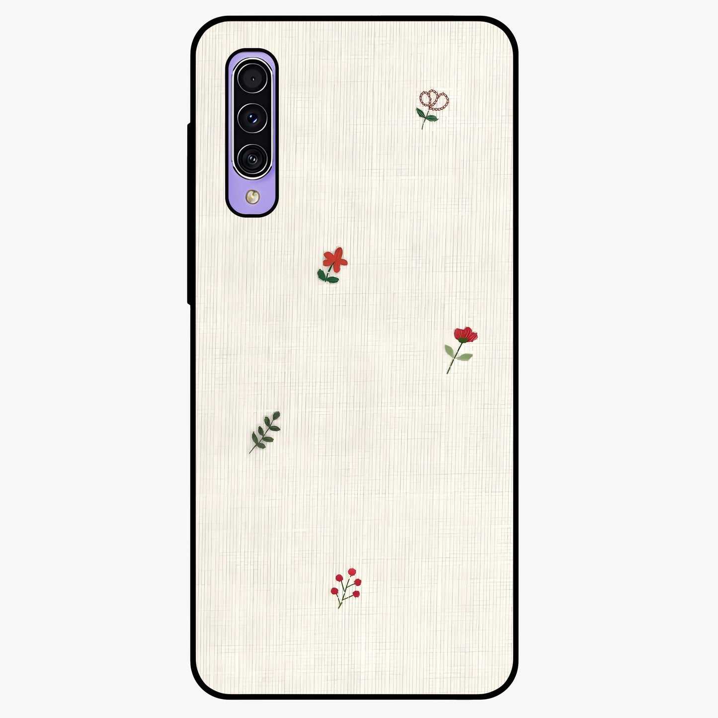 Minimal Petal Whispers Glass Case showing flat back view with soft minimal floral artwork and glossy glass finish.