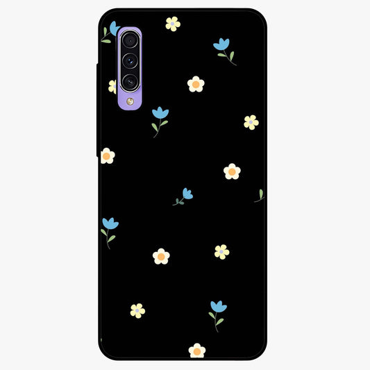 Minimalistic Blue With White Flower Pattern Glass Case showing flat back view with blue background and white flower pattern and glossy glass finish.