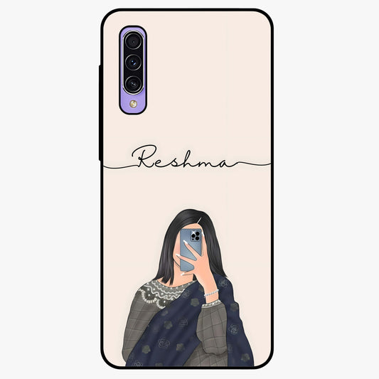 Mirror Mood Muse With Custom Name Glass Case showing flat back view with stylish mirrored artwork and personalized name design.