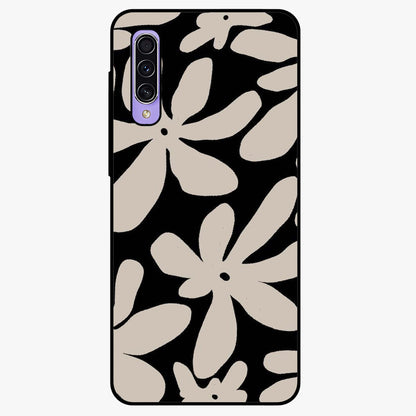 Monochrome Petal Dance Glass Case showing flat back view with monochrome floral artwork and glossy glass finish.