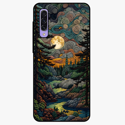 Moonlight Forest Dream Glass Case showing flat back view with mystical forest moonlight artwork and glossy glass finish.