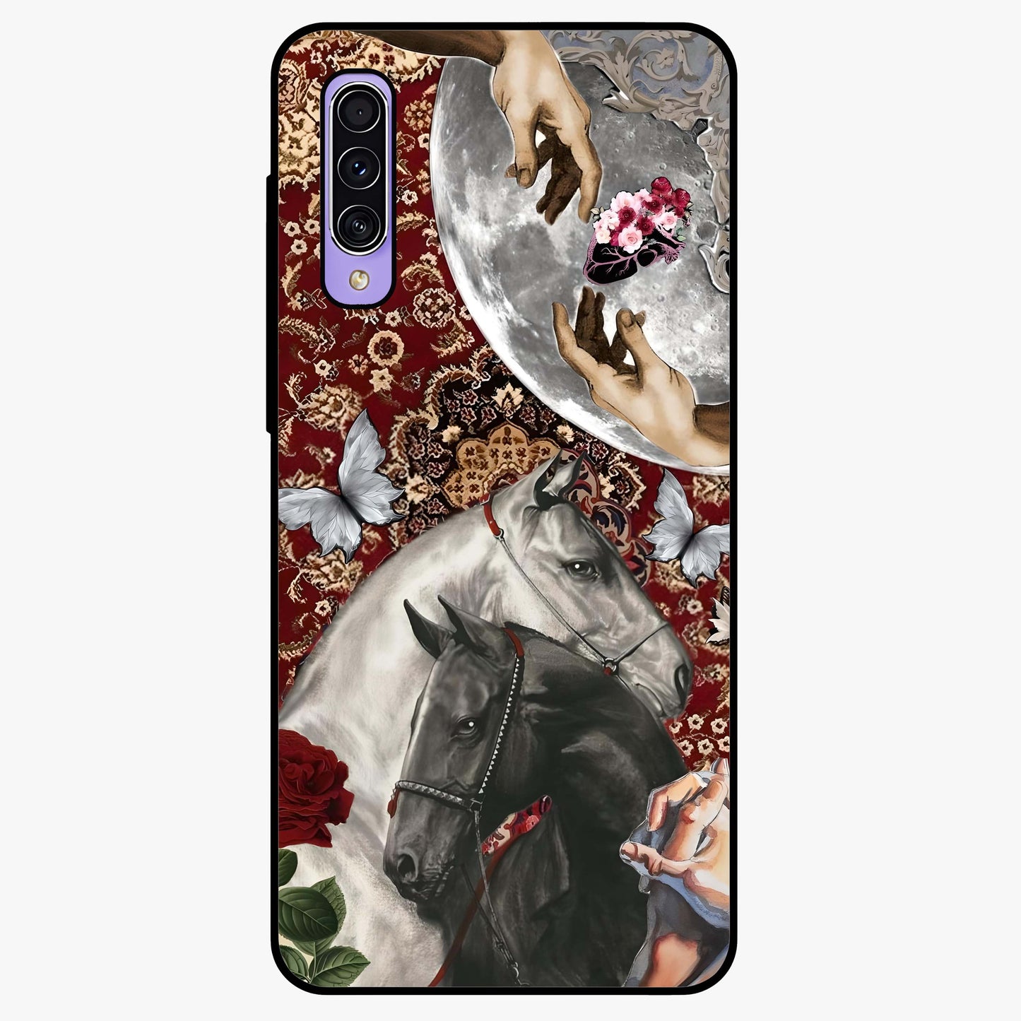 Moonlit Royal Stallion Glass Case showing flat back view with majestic horse under moonlight artwork and glossy glass finish.