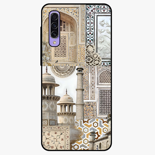 Mughal Marble Legacy Glass Case showing flat back view with intricate Mughal inspired marble pattern and glossy glass finish.