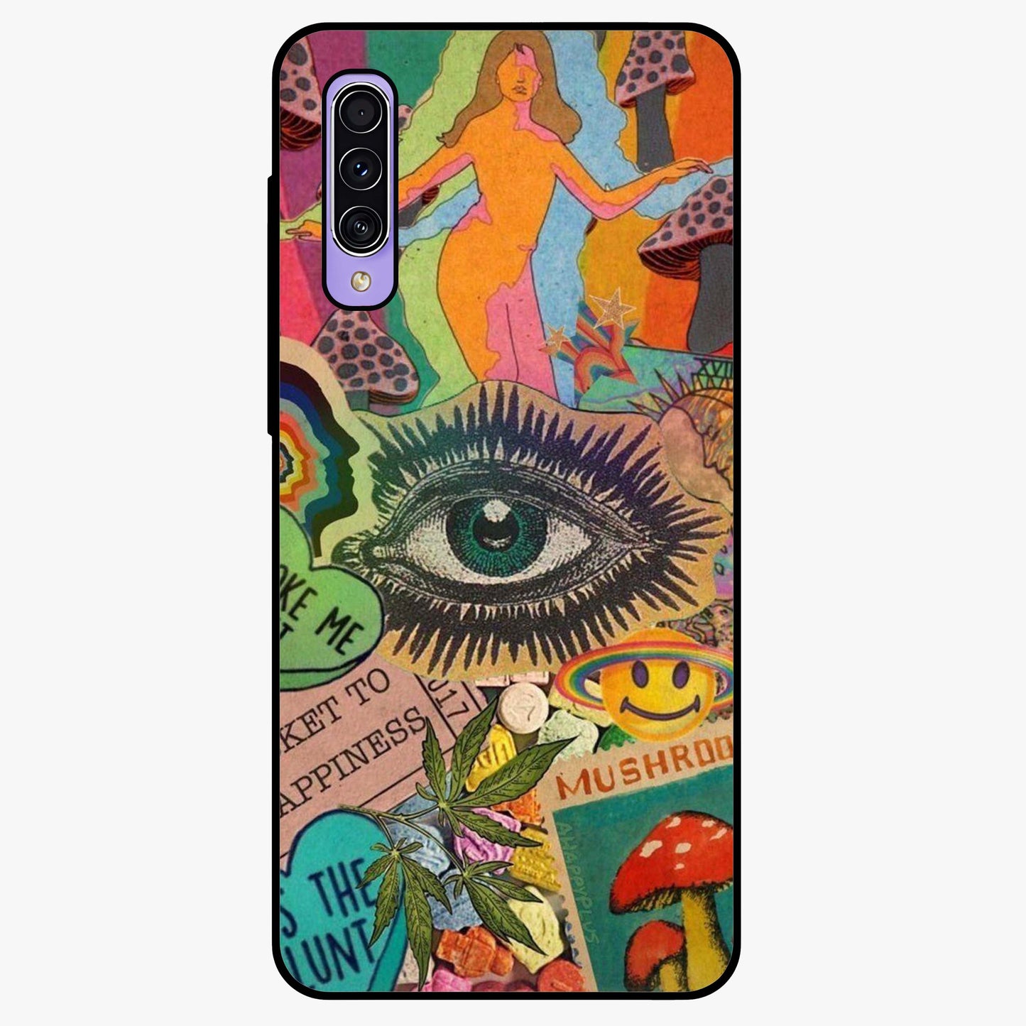 Mystic Eye Wonderland Glass Case showing flat back view with mystical eye themed artwork and glossy glass finish.