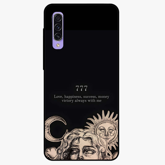 Mystic Victory Aura Glass Case showing flat back view with victory symbol artwork and glossy glass finish.