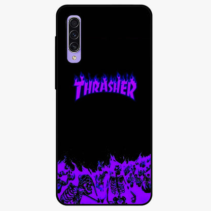 Neon Flame Riot Glass Case showing flat back view with neon flame artwork and glossy glass finish.
