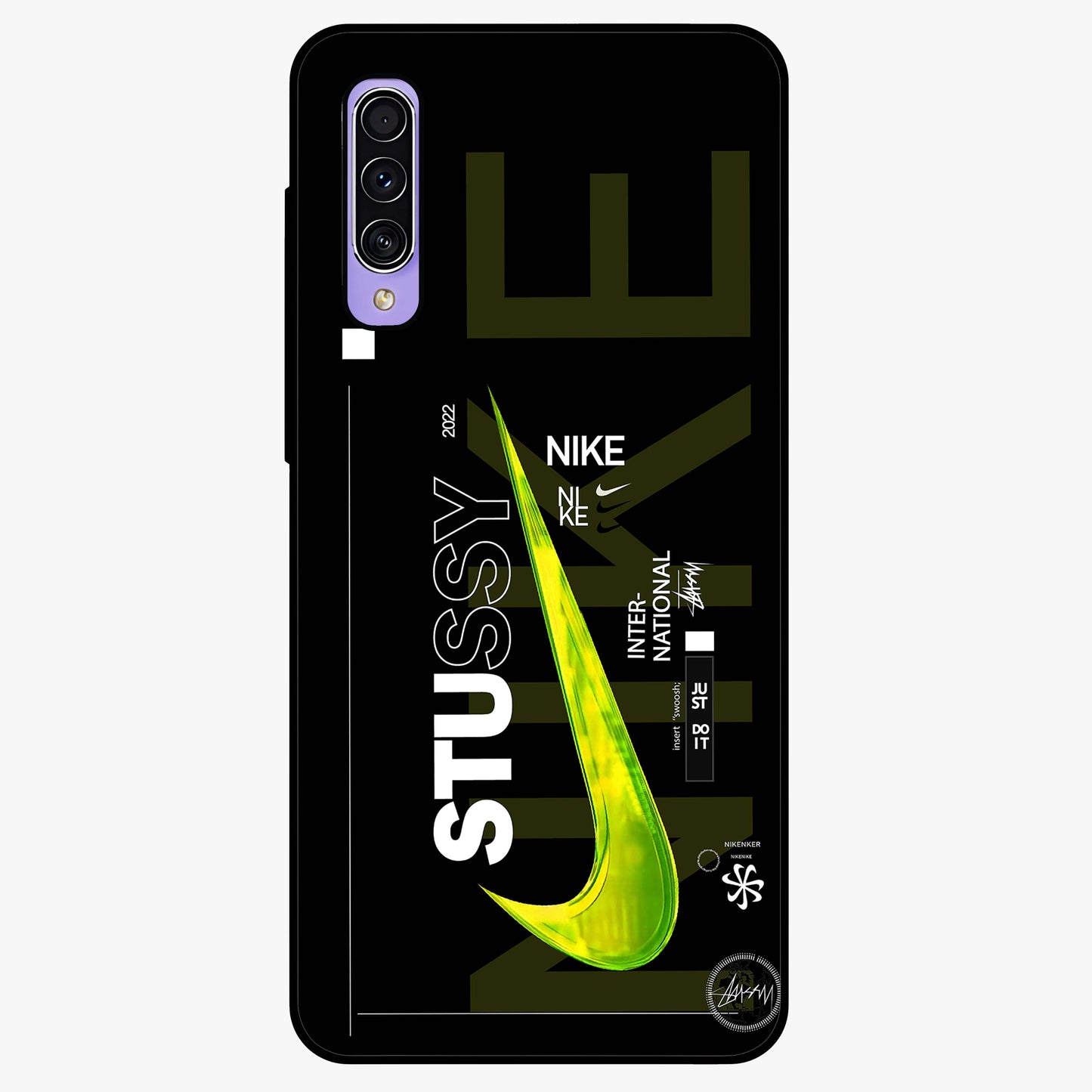Neon Street Edition Glass Case showing flat back view with neon street style artwork and glossy glass finish.