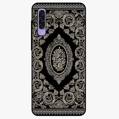 Noir Bloom Elegance Glass Case showing flat back view with elegant dark floral artwork and glossy glass finish.