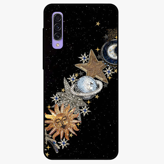 Pearls Universe Object Glass Case showing flat back view with pearl inspired cosmic artwork and glossy glass finish.