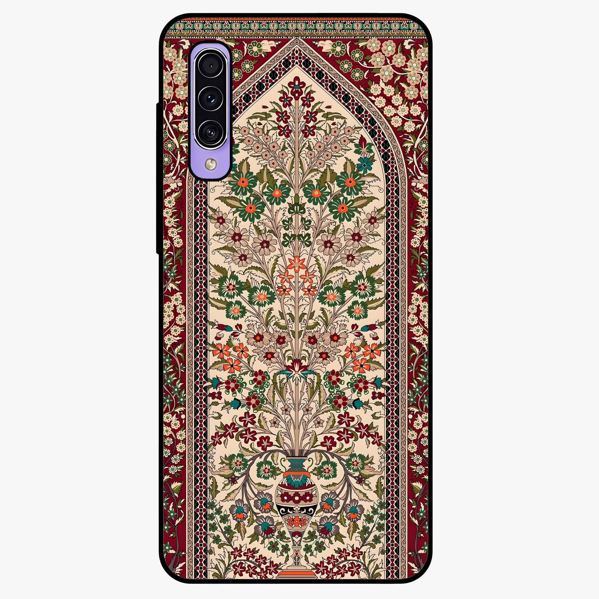 Persian Inspired Glass Case showing flat back view with ornate Persian style pattern artwork and glossy glass finish.