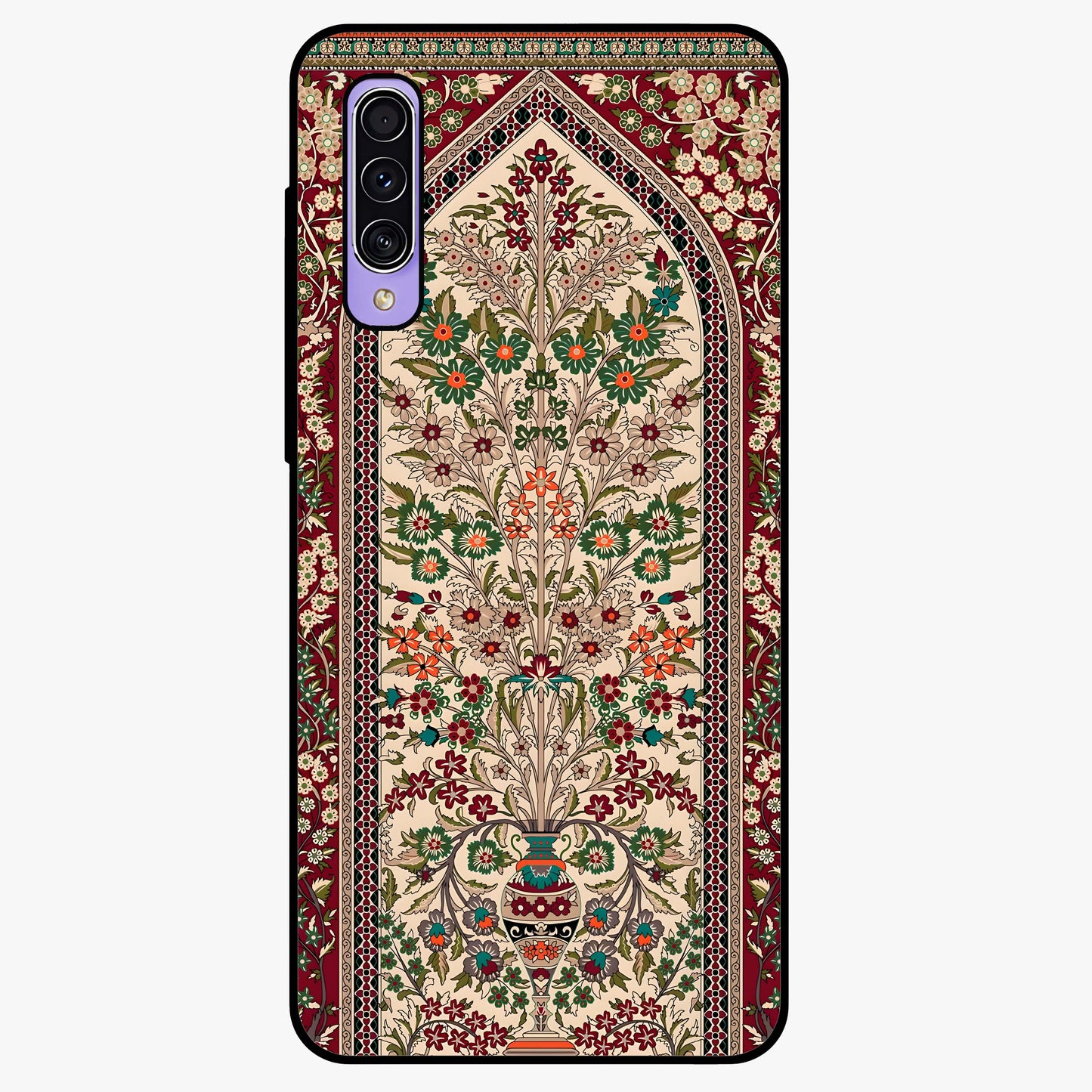 Persian Inspired Glass Case showing flat back view with ornate Persian style pattern artwork and glossy glass finish.