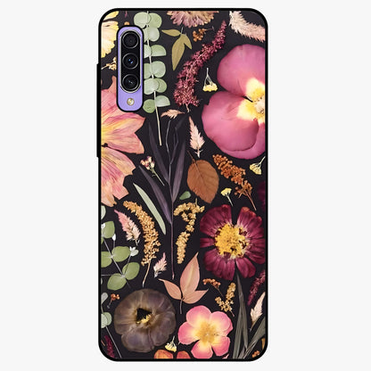 Petal Dream Tapestry Glass Case showing flat back view with intricate floral tapestry artwork and glossy glass finish.