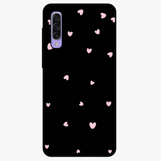 Pink Love Drops Glass Case showing flat back view with playful pink heart drops artwork and glossy glass finish.