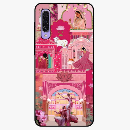 Pink Palace Muse Glass Case showing flat back view with elegant palace inspired artwork and glossy glass finish.