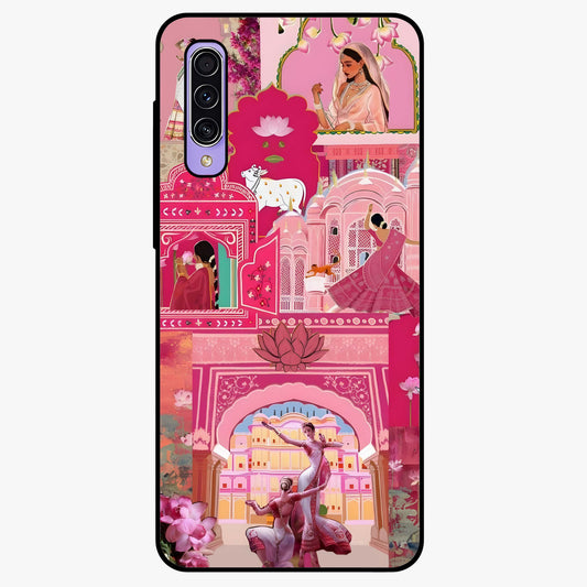 Pink Palace Muse Glass Case showing flat back view with elegant palace inspired artwork and glossy glass finish.