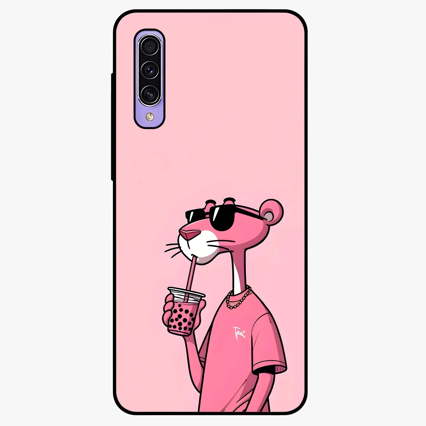 Pink Panther Glass Case showing flat back view with iconic pink panther artwork and glossy glass finish.