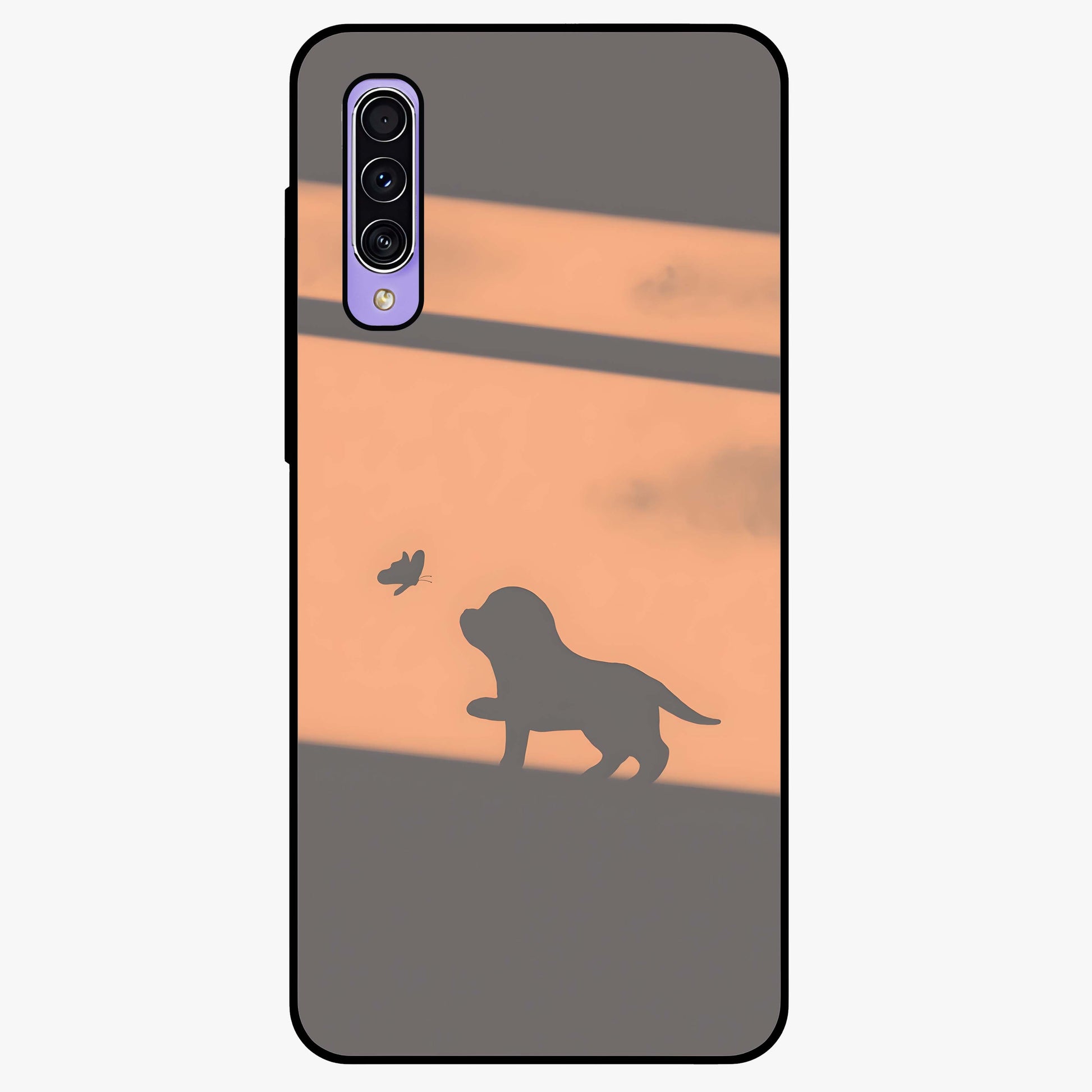 Puppy Shadow Art Glass Case showing flat back view with cute puppy shadow style artwork and glossy glass finish.