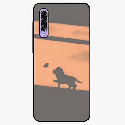 Puppy Shadow Art Glass Case showing flat back view with cute puppy shadow style artwork and glossy glass finish.
