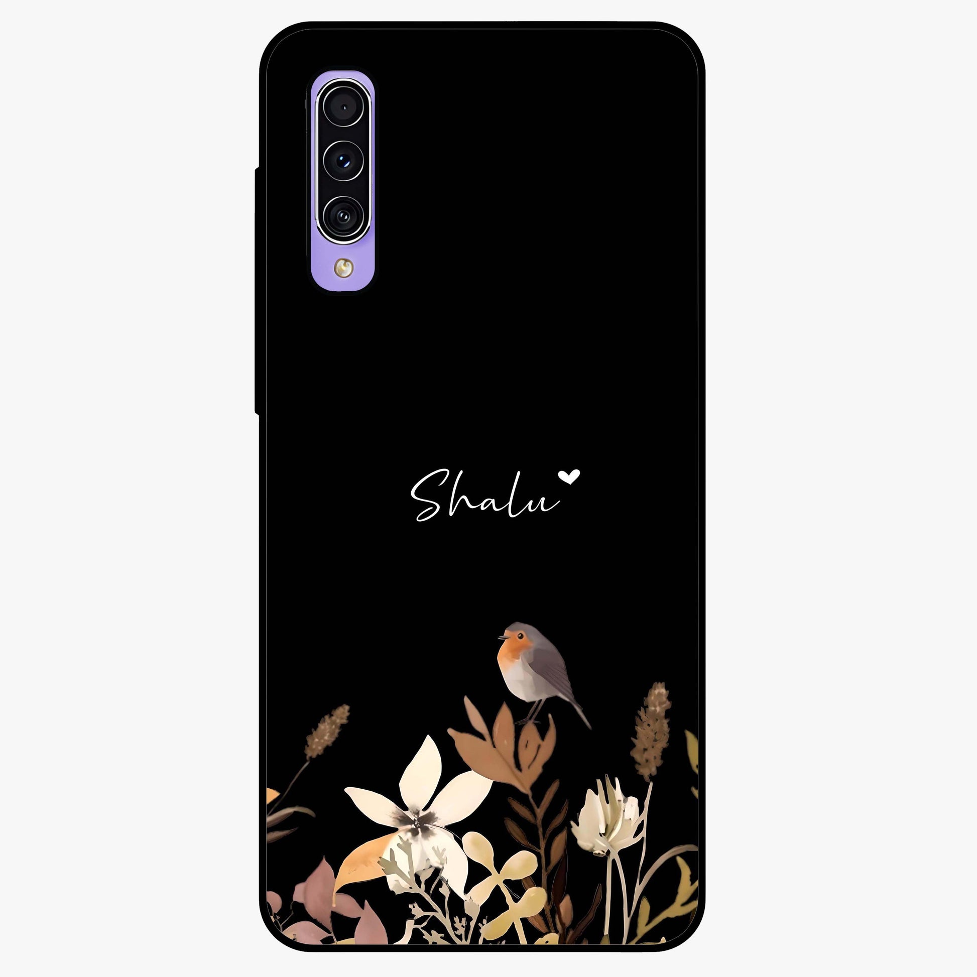 Quiet Garden Tune Custom Name Glass Case showing flat back view with peaceful garden artwork and personalized name design.