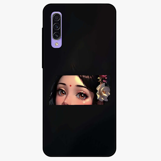 Radha Divine Embrace Glass Case showing flat back view with devotional Radha artwork and glossy glass finish.