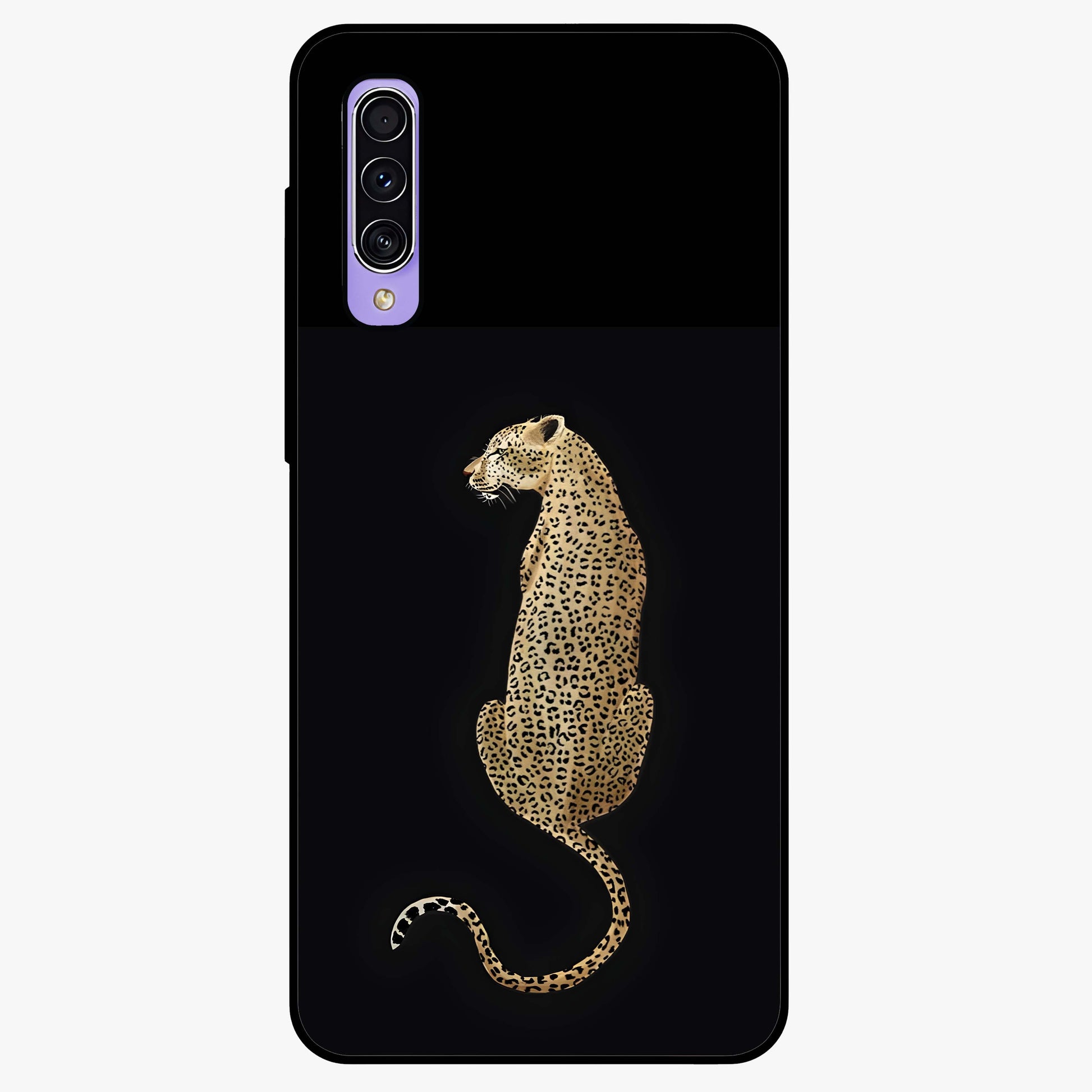 Regal Leopard Glass Case showing flat back view with bold leopard artwork and glossy glass finish.