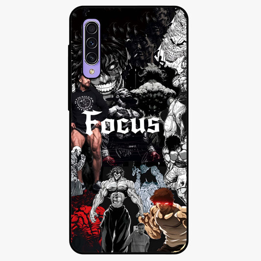 Relentless Power Focus Glass Case showing flat back view with motivational typography artwork and glossy glass finish.
