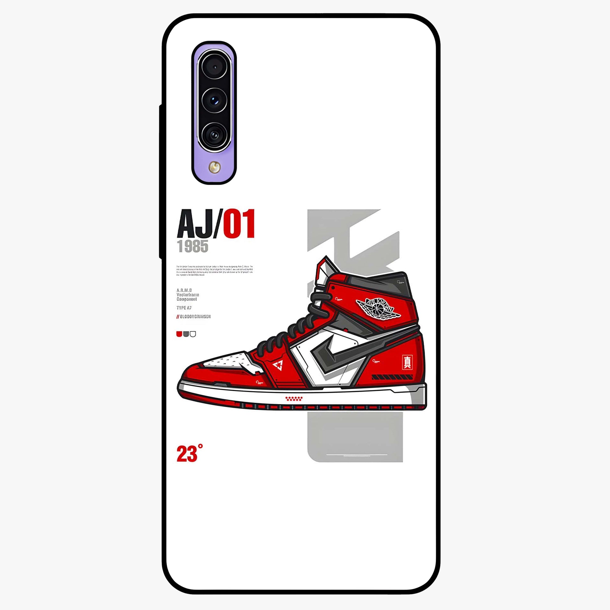 Retro Sneaker Blueprint Glass Case showing flat back view with sneaker blueprint style artwork and glossy glass finish.