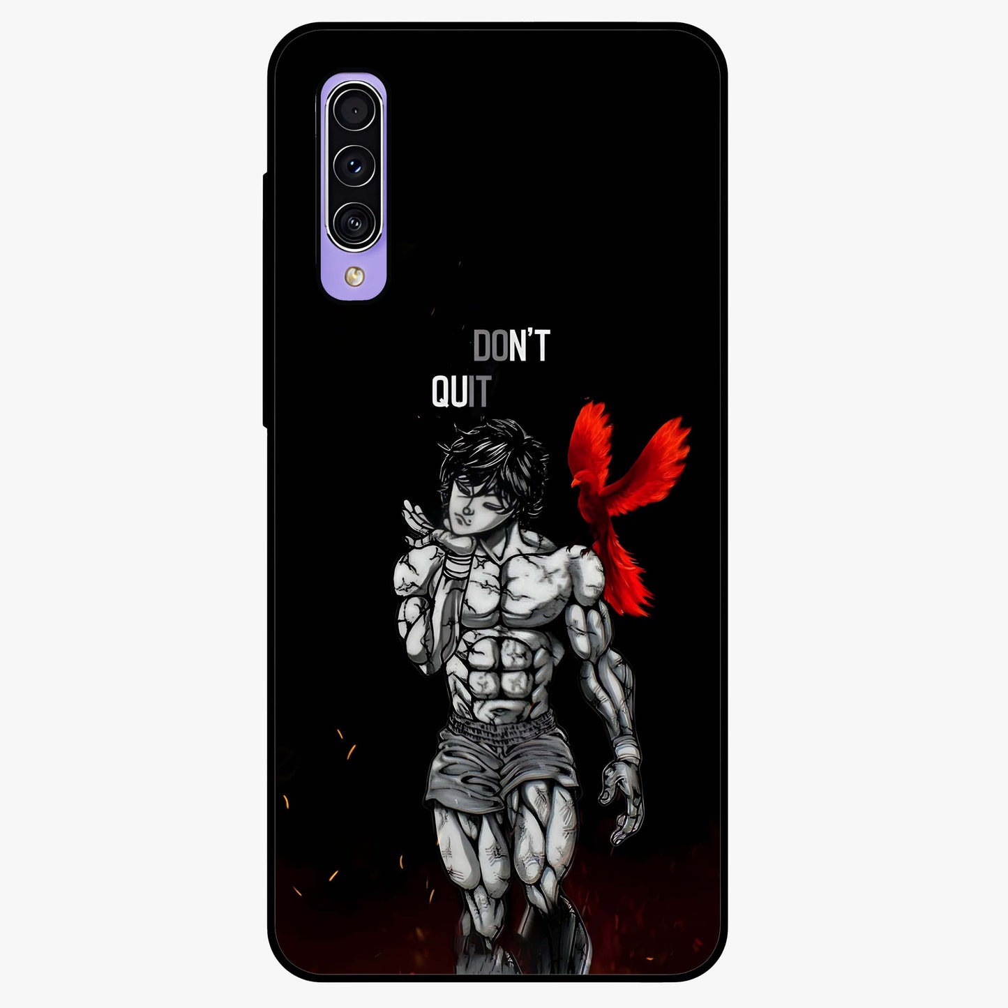 Rise Beyond Limits Glass Case showing flat back view with motivational typography artwork and glossy glass finish.