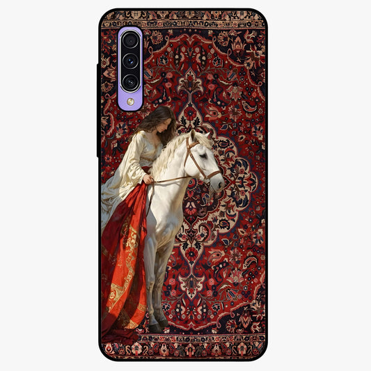Royal Rider Tapestry Glass Case showing flat back view with majestic horse rider tapestry artwork and glossy glass finish.