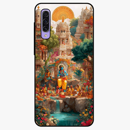 Sacred Sunlight Gods Glass Case showing flat back view with divine sunlight themed artwork and glossy glass finish.