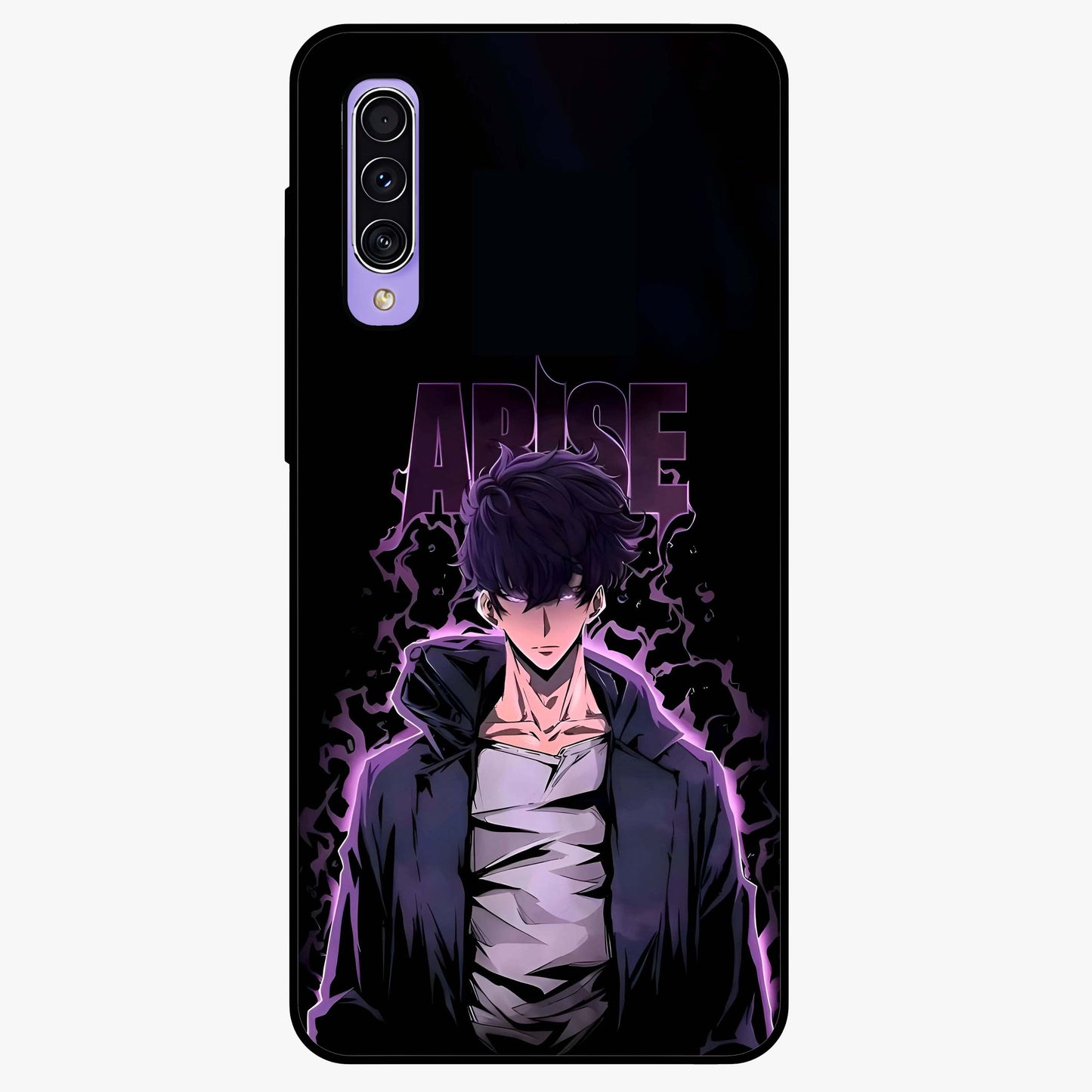 Shadow Monarch Awakening Glass Case showing flat back view with powerful dark monarch themed artwork and glossy glass finish.