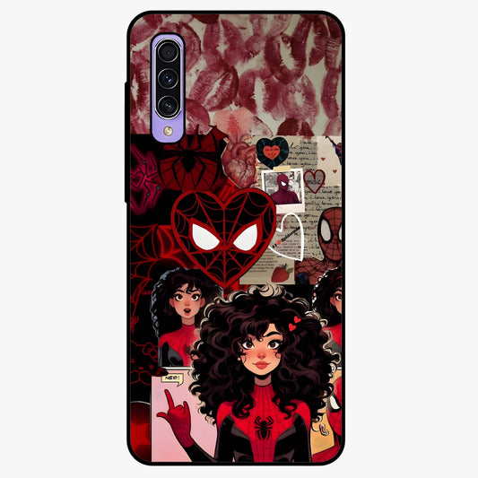 Spider Love Story Glass Case showing flat back view with romantic superhero themed artwork and glossy glass finish.