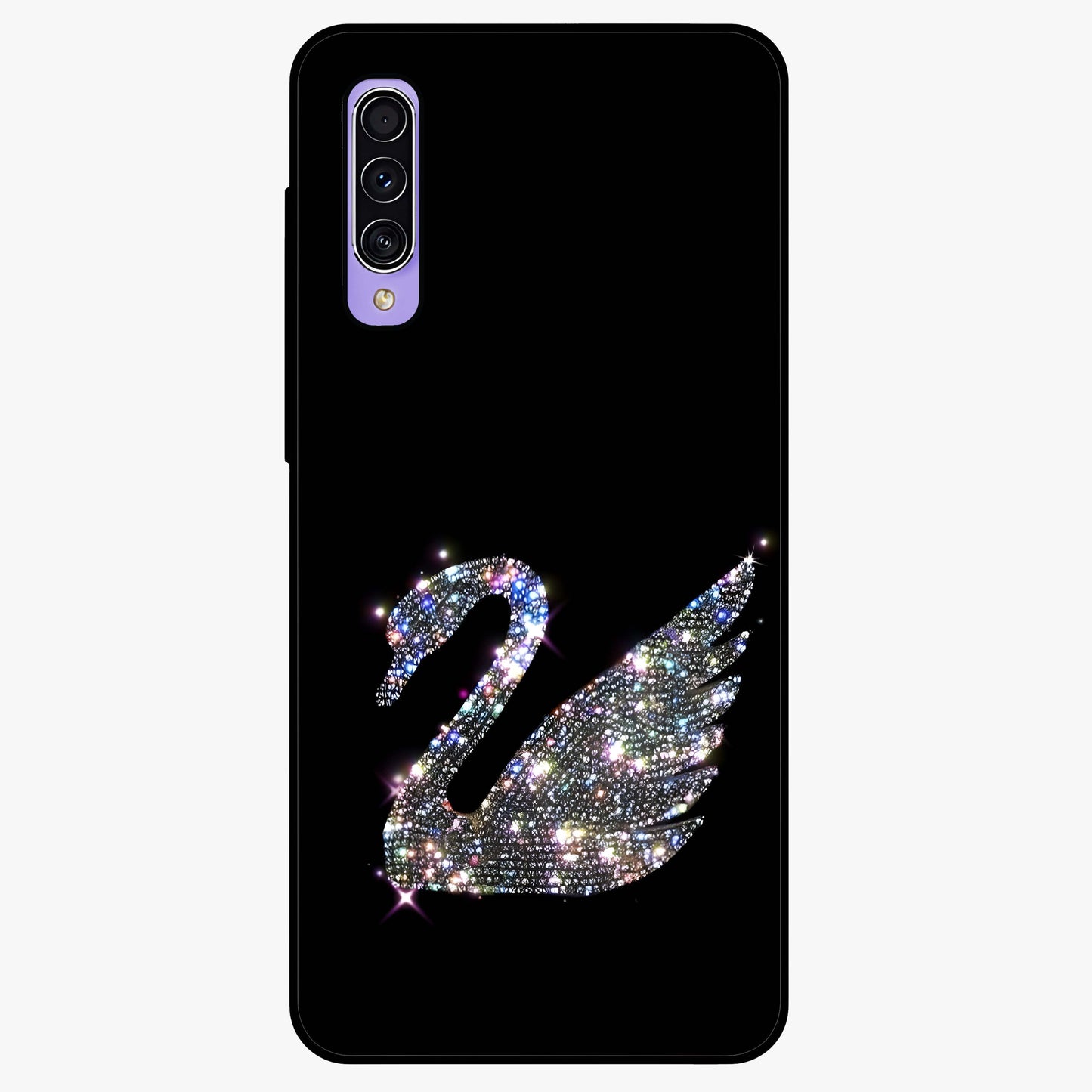 Starlit Swan Grace Glass Case showing flat back view with graceful swan artwork under starry sky and glossy glass finish.