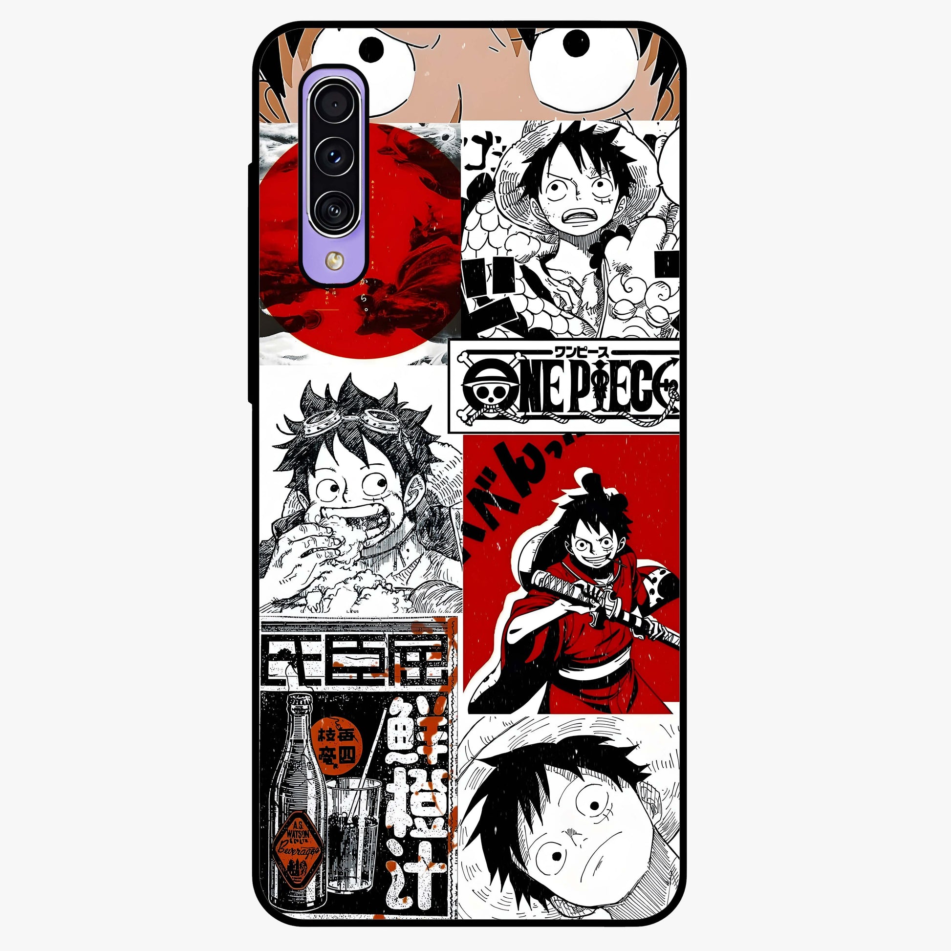 Strawhat Chaos Panels Glass Case showing flat back view with anime inspired chaos panel artwork and glossy glass finish.