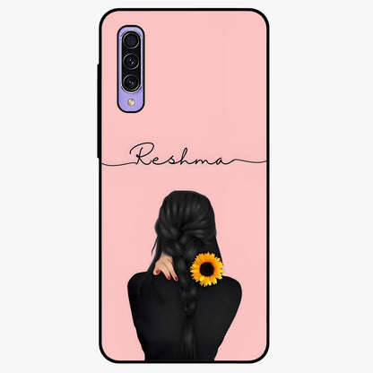 Sunflower Braid Beauty With Custom Name Glass Case showing flat back view with sunflower braid artwork and personalized name design.