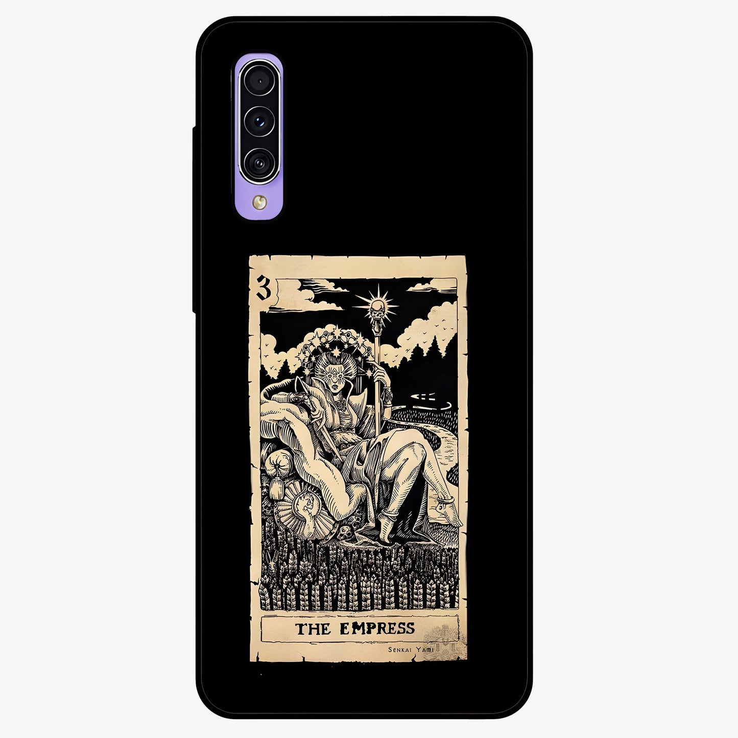 The Empress Glass Case showing flat back view with regal feminine artwork and glossy glass finish.