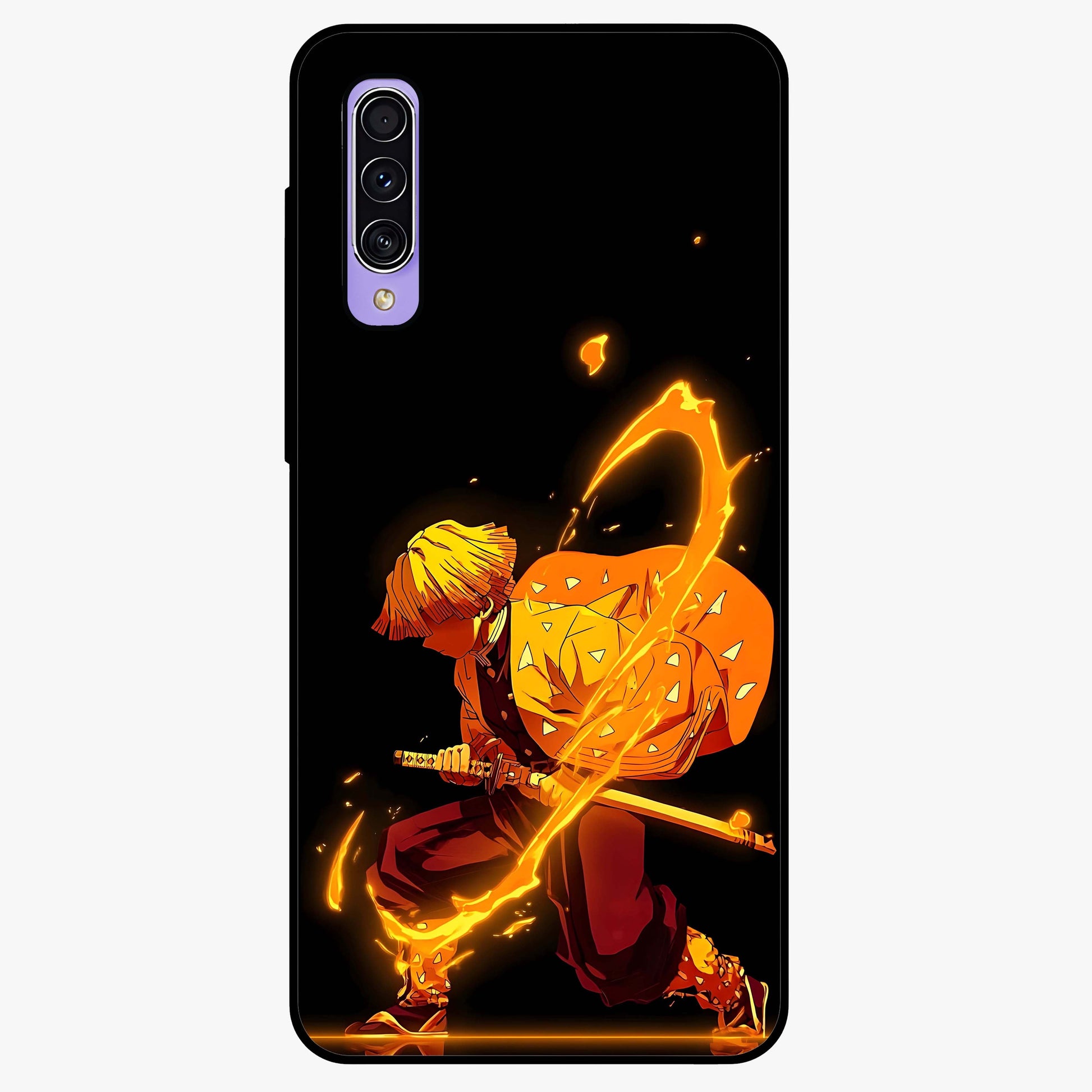 Thunder Flame Execution Glass Case showing flat back view with powerful flame and lightning artwork and glossy glass finish.