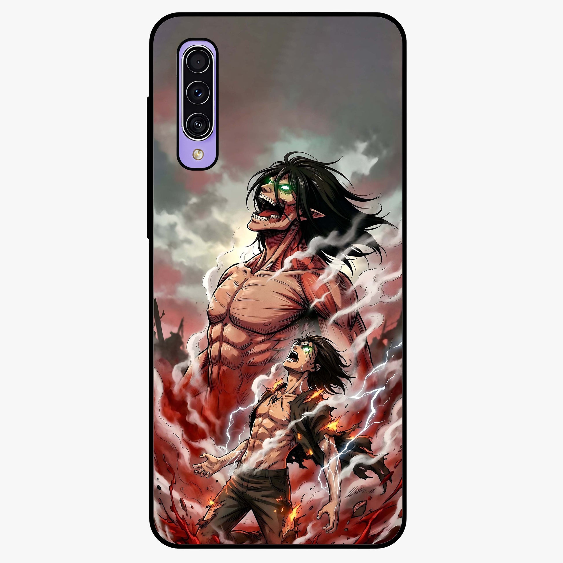 Titan Awakening Fury Glass Case showing flat back view with powerful titan inspired artwork and glossy glass finish.