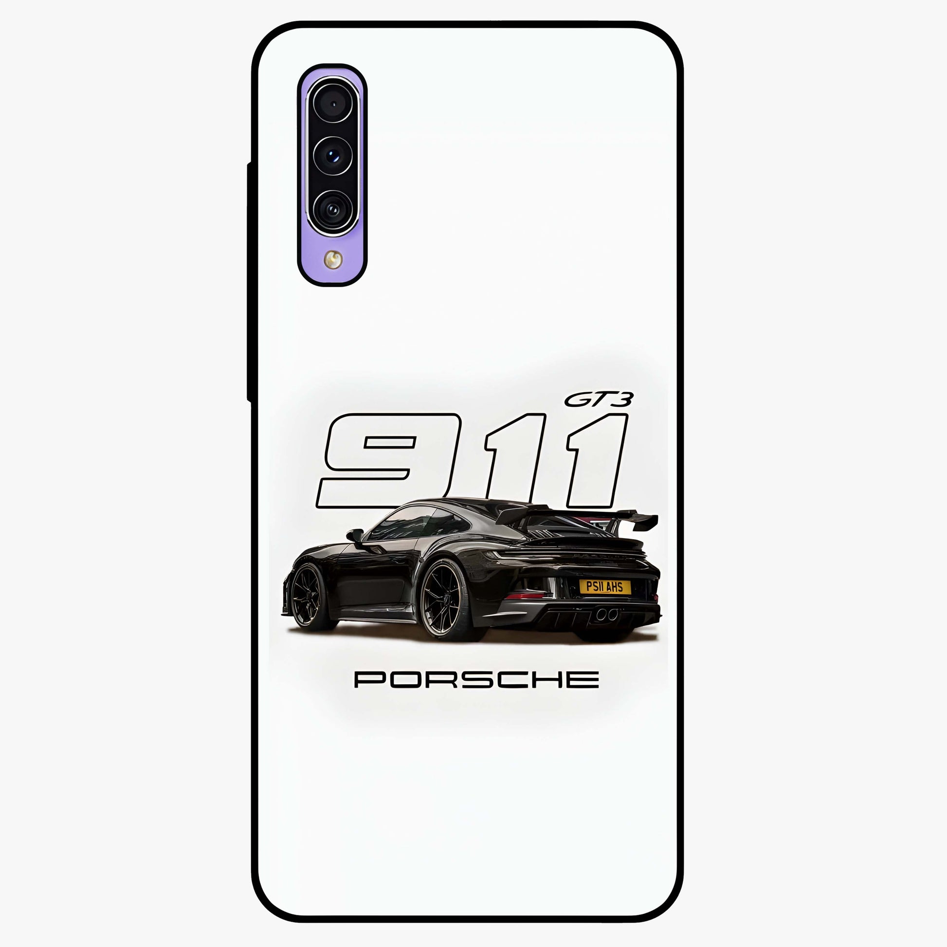Turbo Legacy Icon Glass Case showing flat back view with iconic sports car inspired artwork and glossy glass finish.
