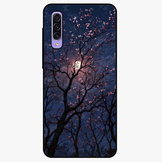 Twilight Sakura Serenade Glass Case showing flat back view with cherry blossom artwork at twilight and glossy glass finish.