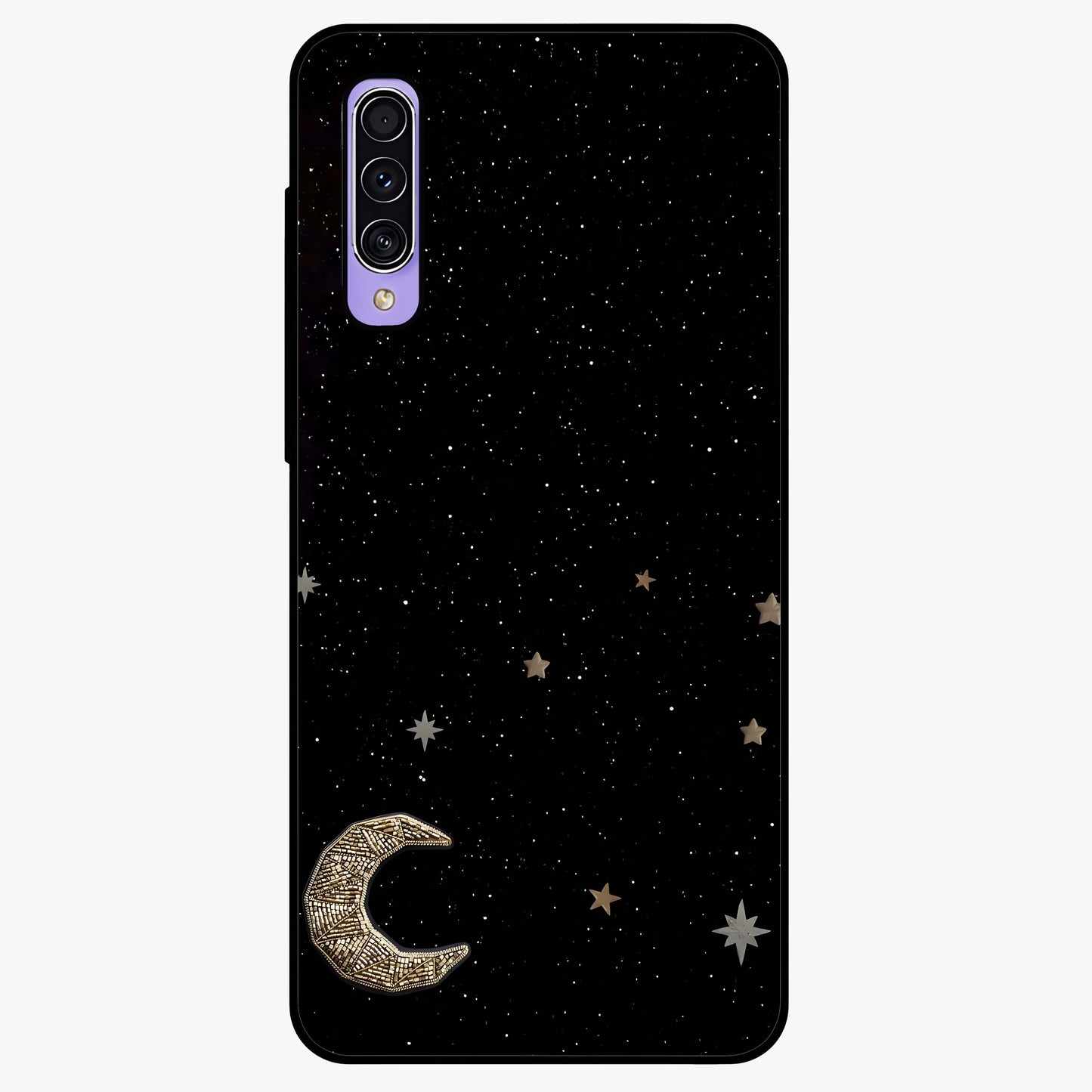 Twinkle Star With Half Moon Glass Case showing flat back view with star and half moon artwork and glossy glass finish.
