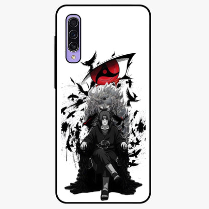 Uchiha Shadow Throne Glass Case showing flat back view with cosmic underwater themed artwork and glossy glass finish.
