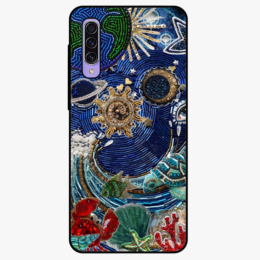 Universe Underwater Spark Glass Case showing flat back view with cosmic underwater themed artwork and glossy glass finish.