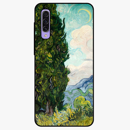 Van Gogh Vintage Art Glass Case showing flat back view with vintage painterly artwork inspired by Van Gogh style and glossy glass finish.