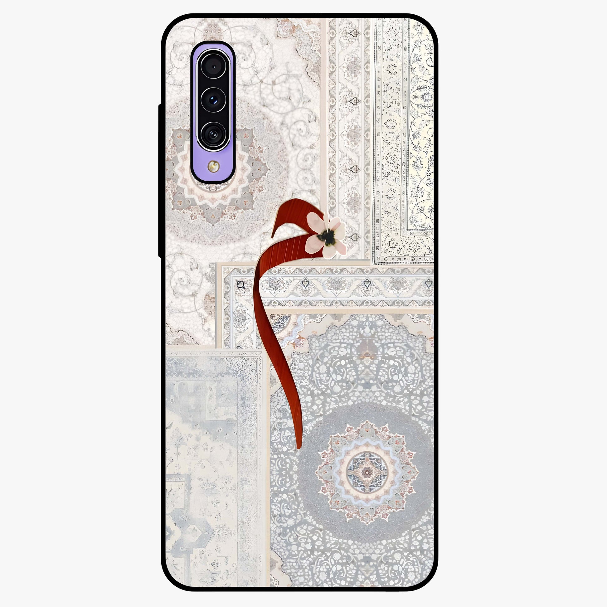 White Aesthetic Bow Glass Case showing flat back view with minimal bow artwork and glossy glass finish.