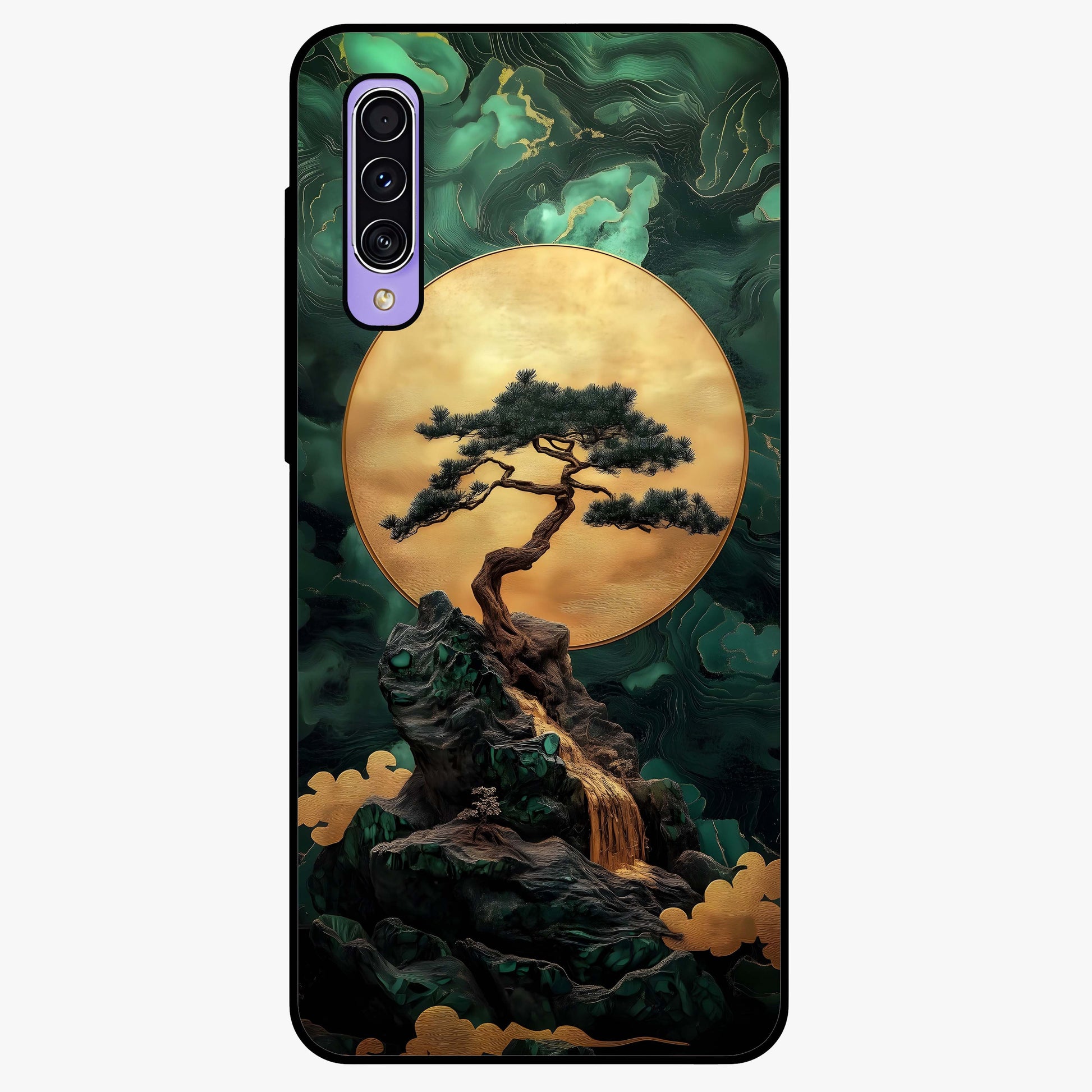 Zen Moon Rise Glass Case showing flat back view with calm moonrise artwork and glossy glass finish.
