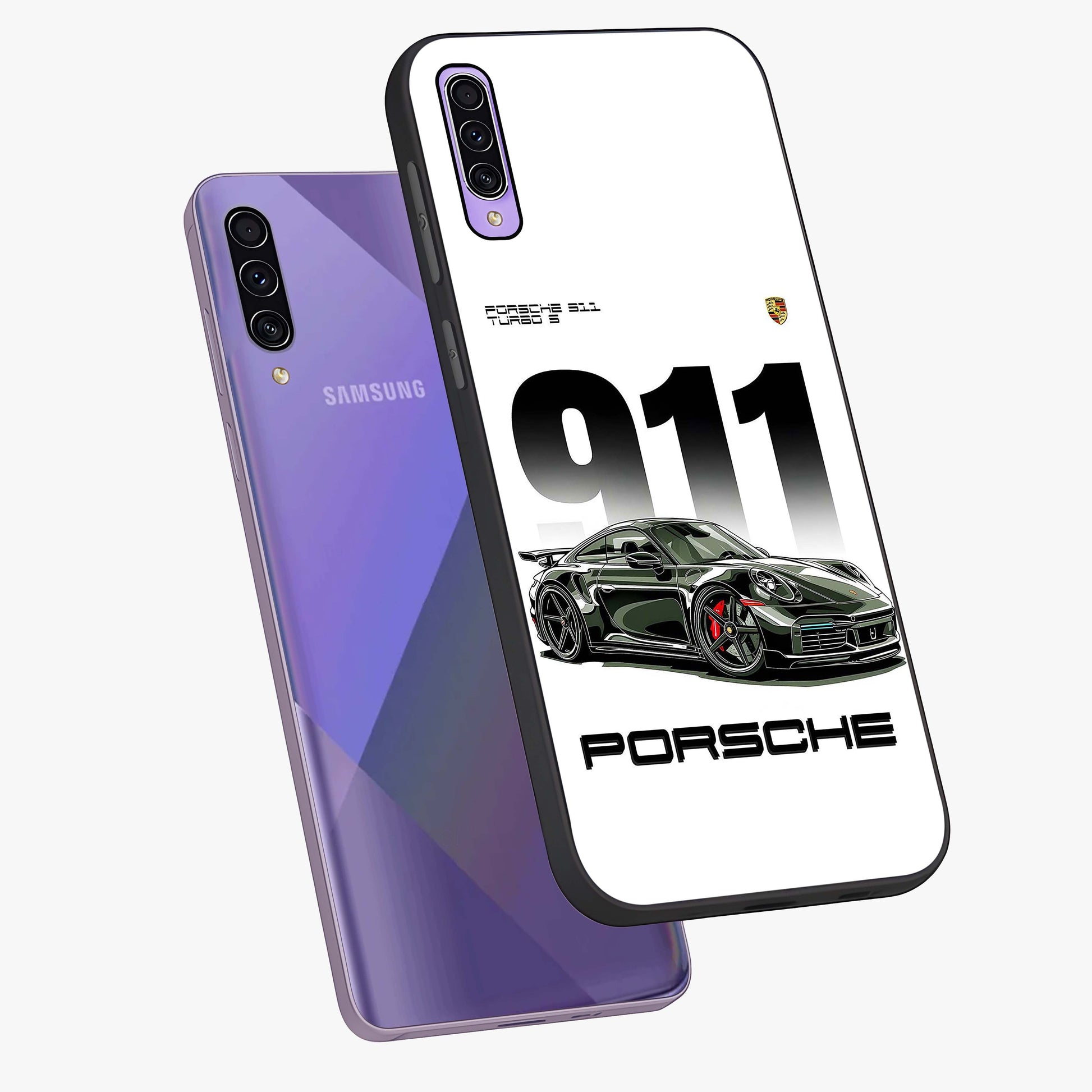 911 Turbo Dominance Glass Case displayed in premium angled mockup highlighting sporty car illustration and sleek glass surface.
