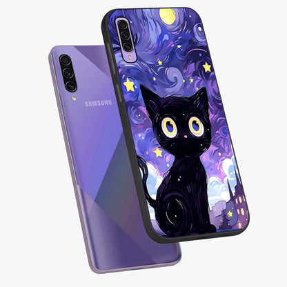 Abstract Cat Art Glass Case displayed in angled mockup highlighting modern abstract cat artwork and sleek glass surface.